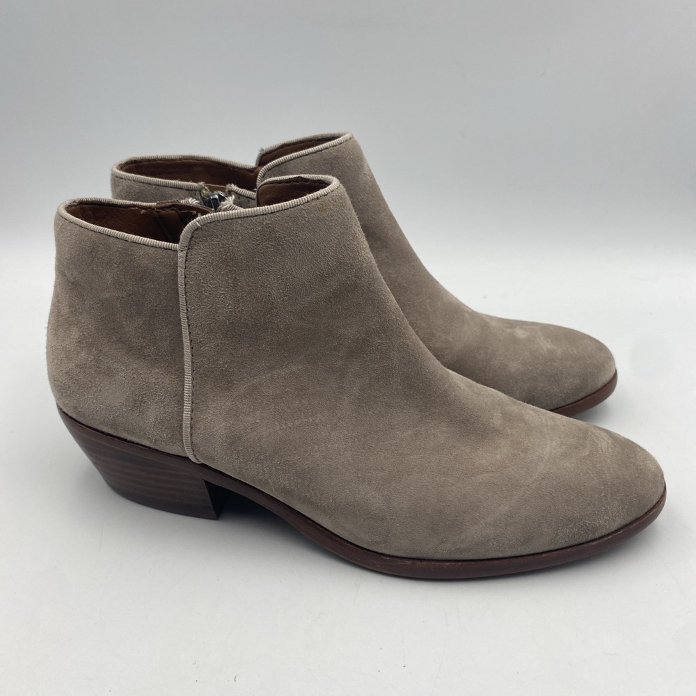 Sam Edelman Taupe Suede Ankle Boots Booties Block Heel Size 5 Inside Zip